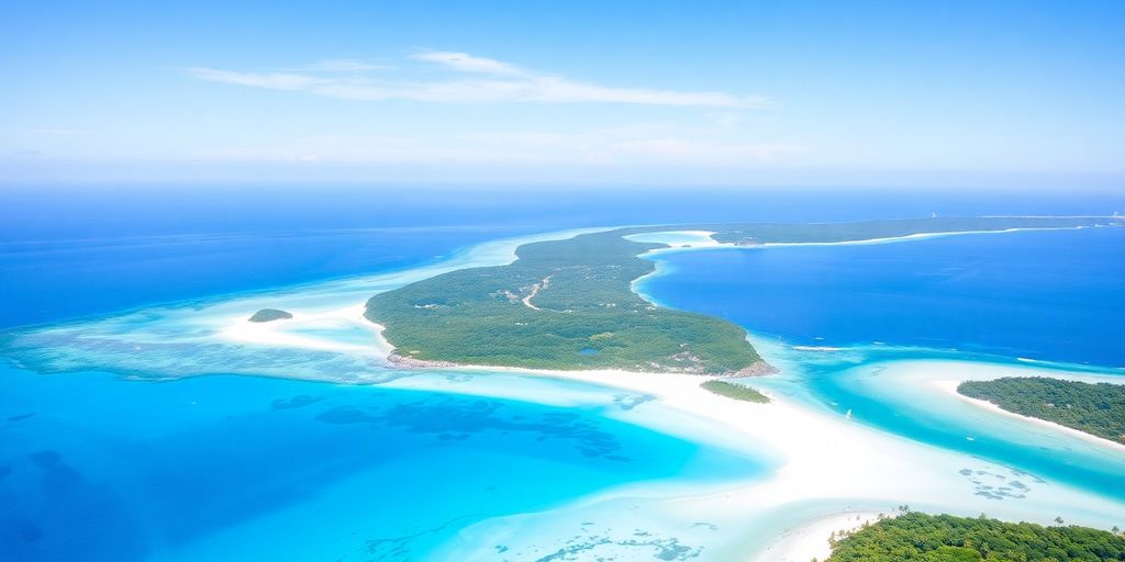 Aerial view of beautiful tropical islands with beaches.