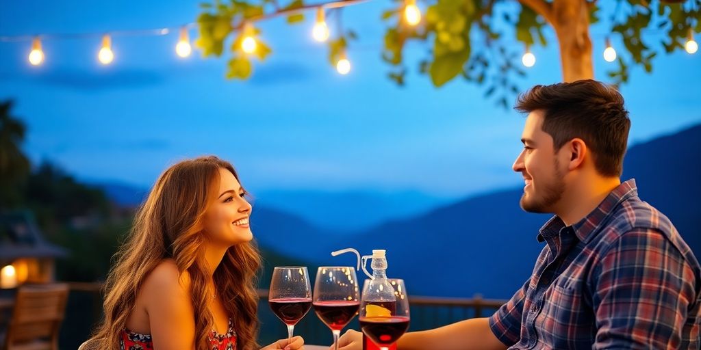 Couple dining outdoors in a South American setting.