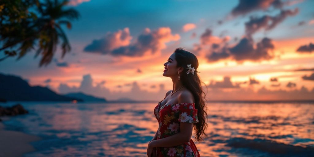 Couple at sunset on a Philippine beach.