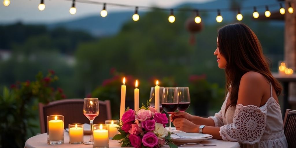 Couple dining romantically under the stars in South America.