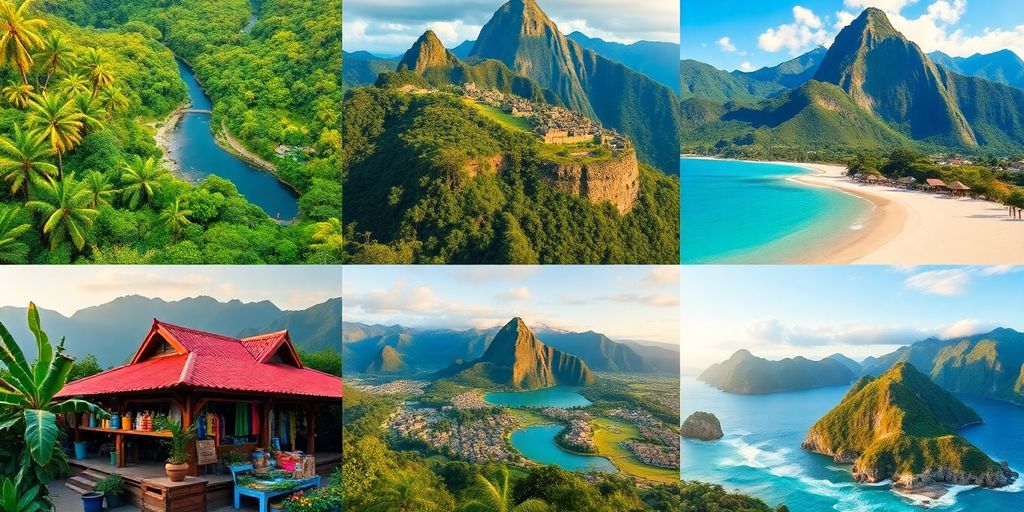 Collage of South American landscapes and cultures.