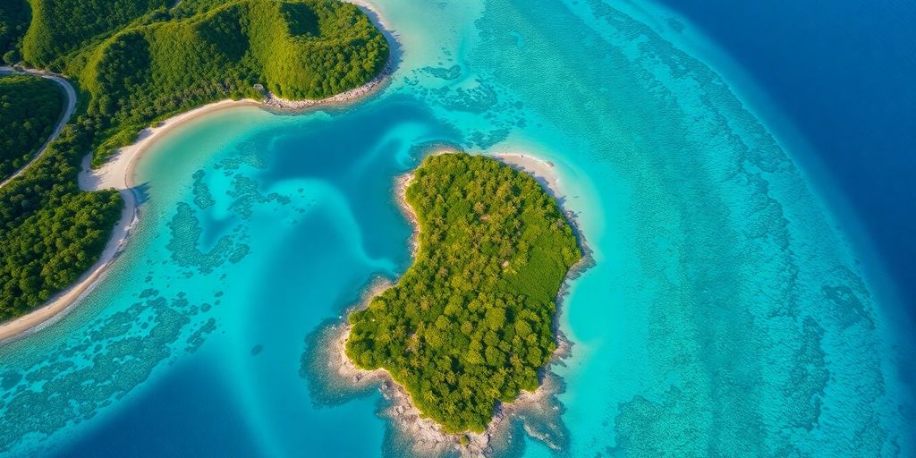 Aerial view of beautiful tropical islands in North America.