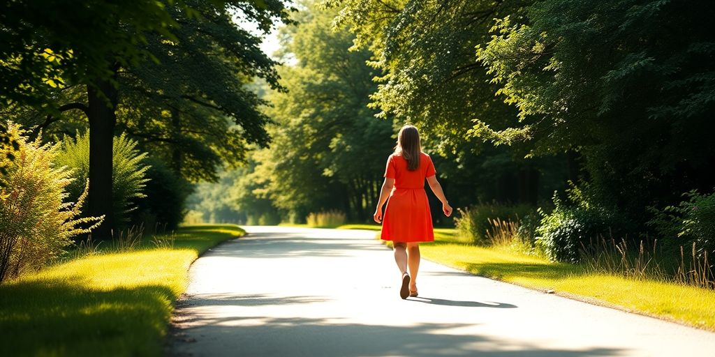 Couple walking hand-in-hand in a scenic outdoor setting.