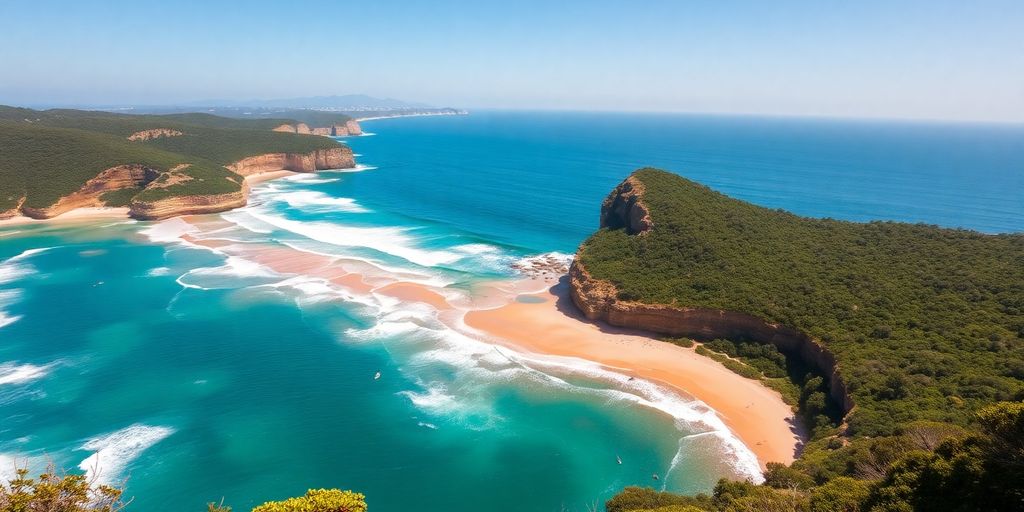 Beautiful Australian coastline with golden beaches and blue waters.