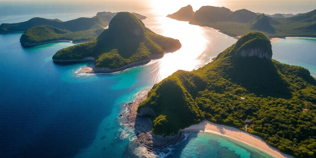 Aerial view of beautiful tropical islands in South America.