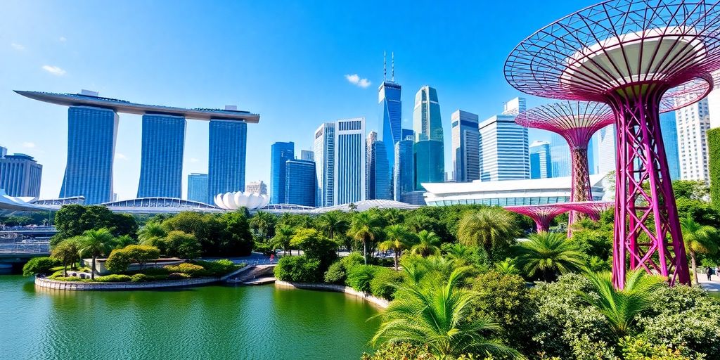 Singapore skyline with Marina Bay Sands and Gardens by the Bay.