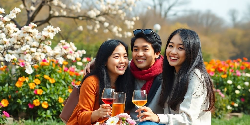 Couples enjoying a date in a beautiful park setting.