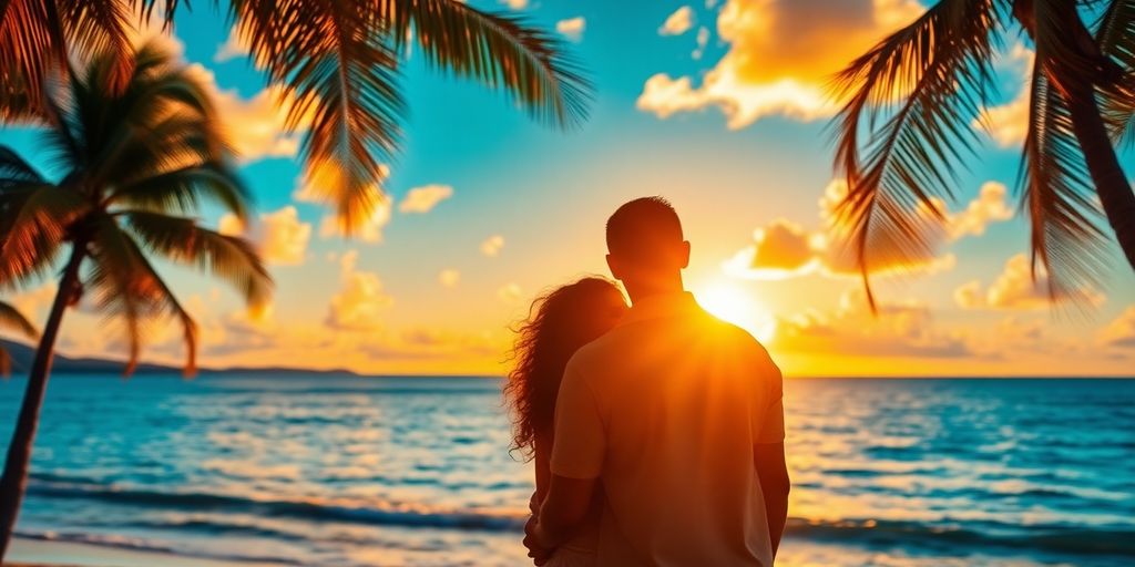 Couple on a Dominican Republic beach at sunset.