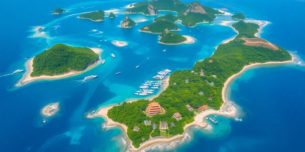 Aerial view of beautiful islands in Japan.