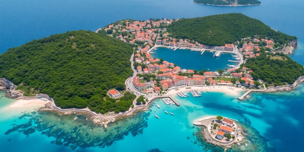 Aerial view of beautiful European islands with turquoise waters.